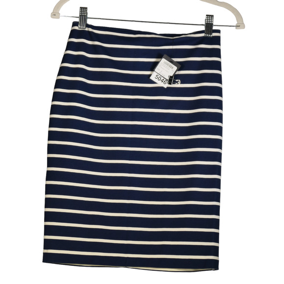 NEW Club Monaco Pencil Skirt Women Size 2 Blue Ivory Stripe Nautical Career $119 - Picture 1 of 4
